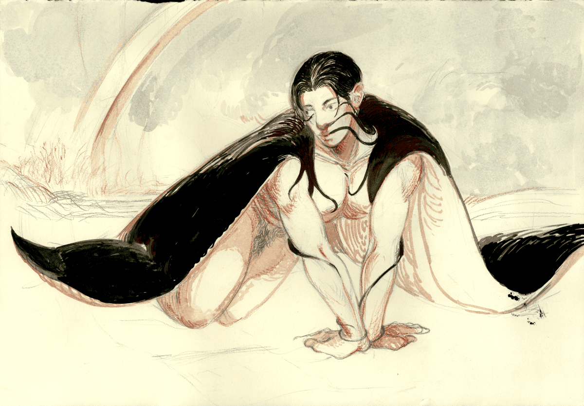 manta ray wizard on the shore.