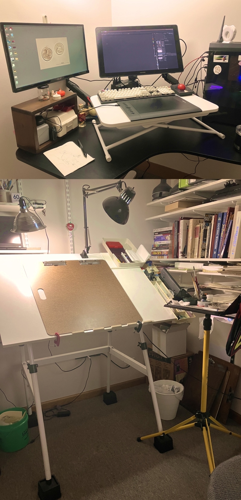 photo of current drawing desk and computer desk setup.